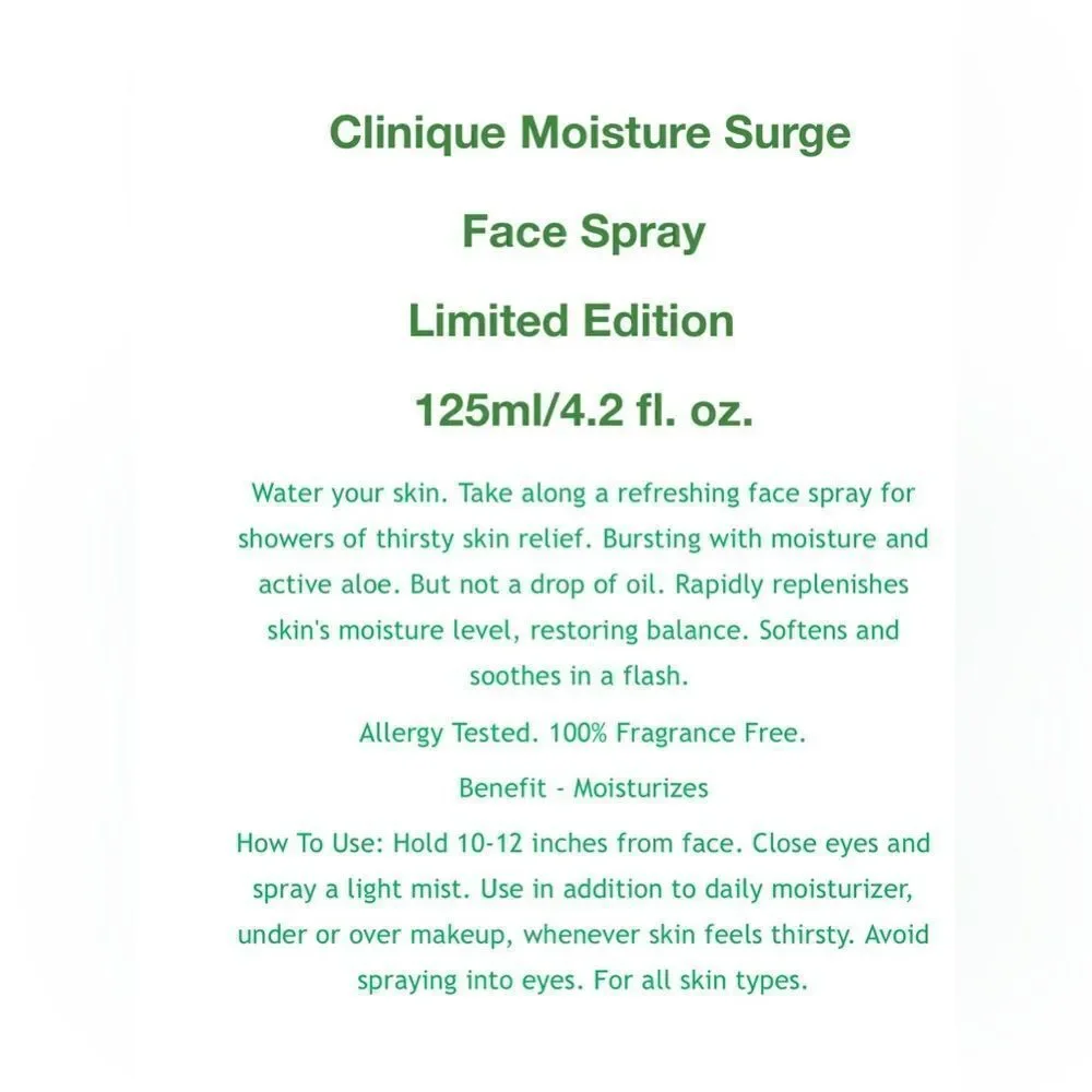 Clinique Moisture Surge Face Spray Thirsty Skin Relief – 4.2 oz New